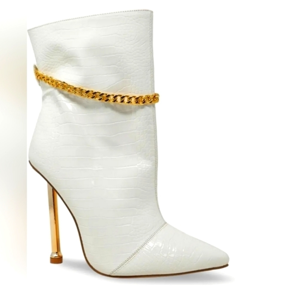 Chase & Chloe Chain Embellished Stiletto Heel Bootie